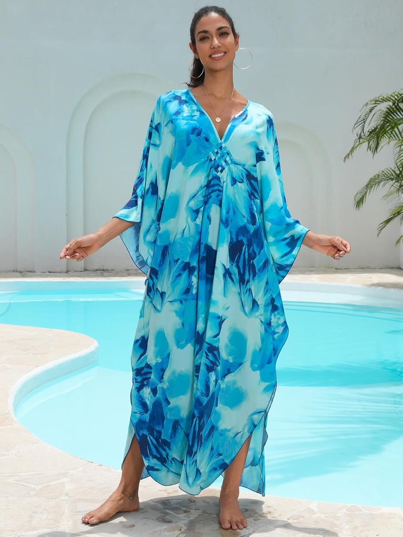 KEYLORTING Women's Plus Size Kaftan Dress – Plus Size Maxi Dress Moo Moos Beach Cover Up,Bathing Suit Cover-Up Loungewear - Image 2